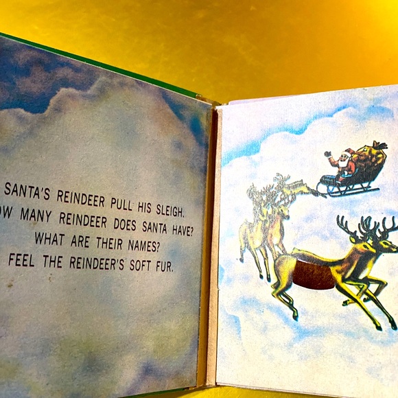 CHRISTMAS VTG 50’s FEEL SANTA CLAUS’ BEARD TOUCH AND FEEL HARDCOVER BOOK TAIWAN - Picture 4 of 14